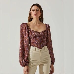 ASTR The Label Penny Floral Puff Sleeve Top Women’s Medium Zip Back Blouse